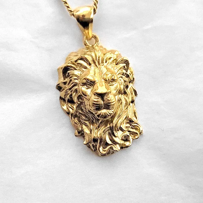 14k 18k gold mens lion pendant necklace 1 carre dor Necklaces