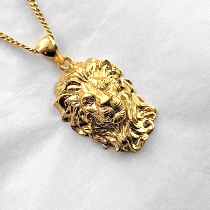 14k 18k gold mens lion pendant necklace 1 carre dor Necklaces