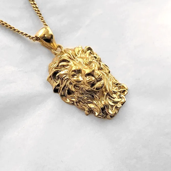 14k 18k gold mens lion pendant necklace 1 carre dor Necklaces