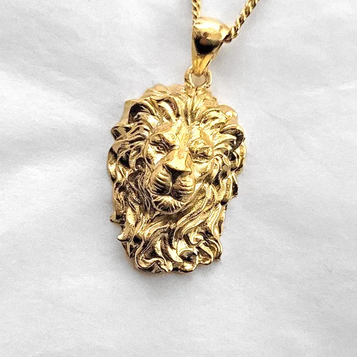 14k 18k gold mens lion pendant necklace 1 carre dor Necklaces