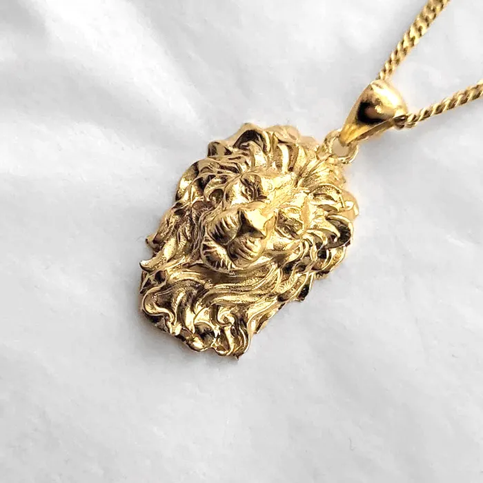 14k 18k gold mens lion pendant necklace 1 carre dor Necklaces