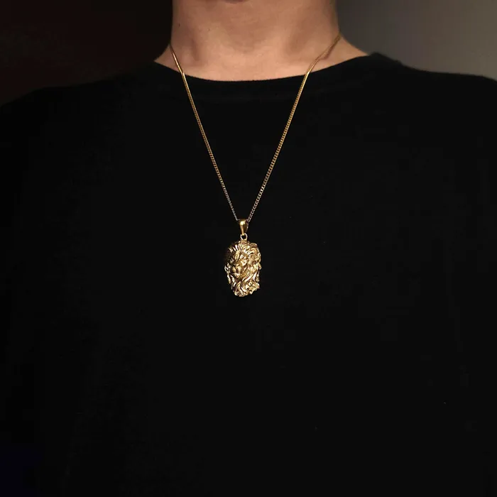 14k 18k gold mens lion pendant necklace 1 carre dor Necklaces