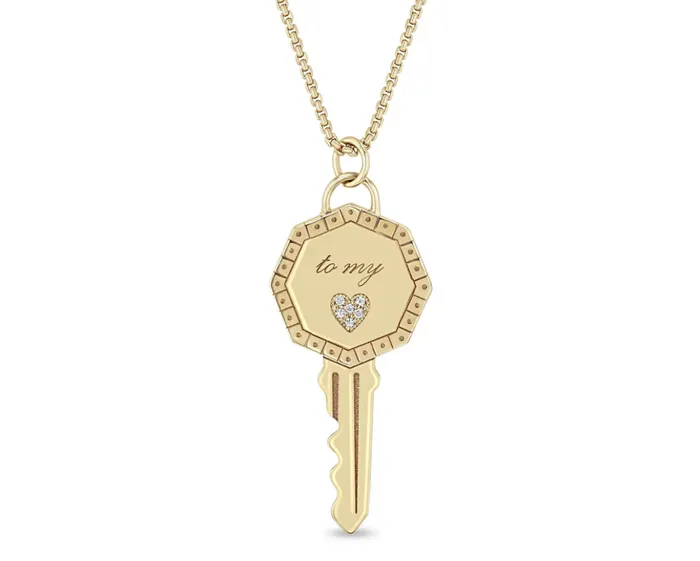 14k Pav Diamond Key to my Heart Pendant Box Chain Necklace Zo Chicco Necklaces