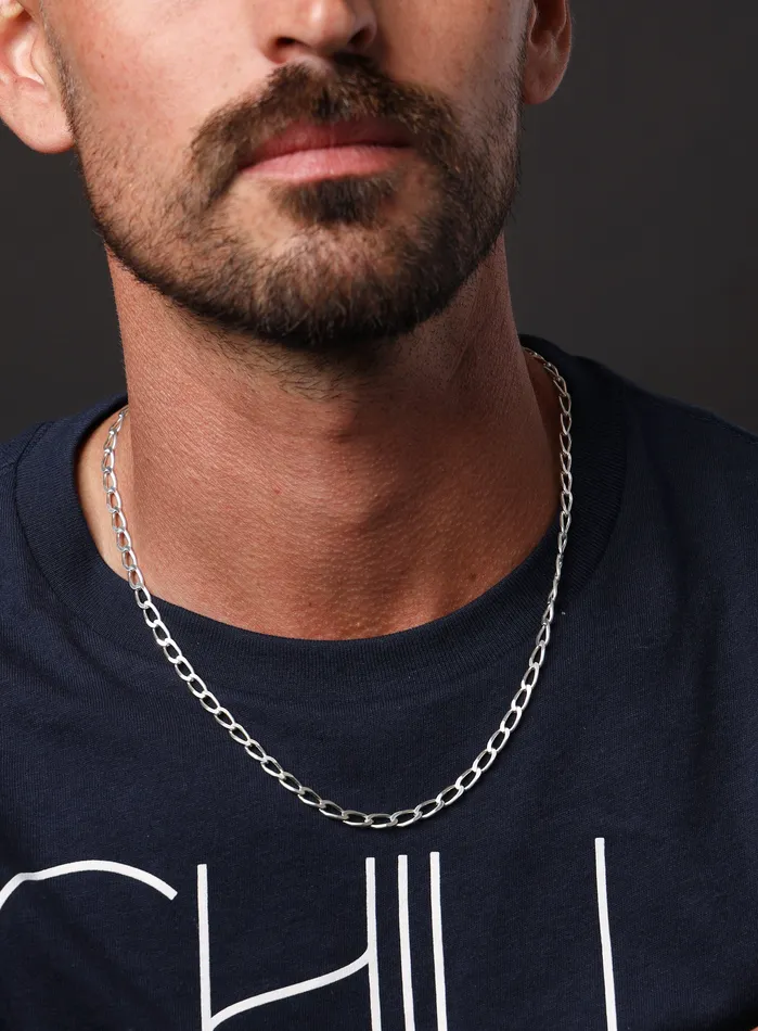 5mm Sterling Silver Oval Cable Bevel Chain Necklace for Men WE ARE ALL SMITH Necklaces
