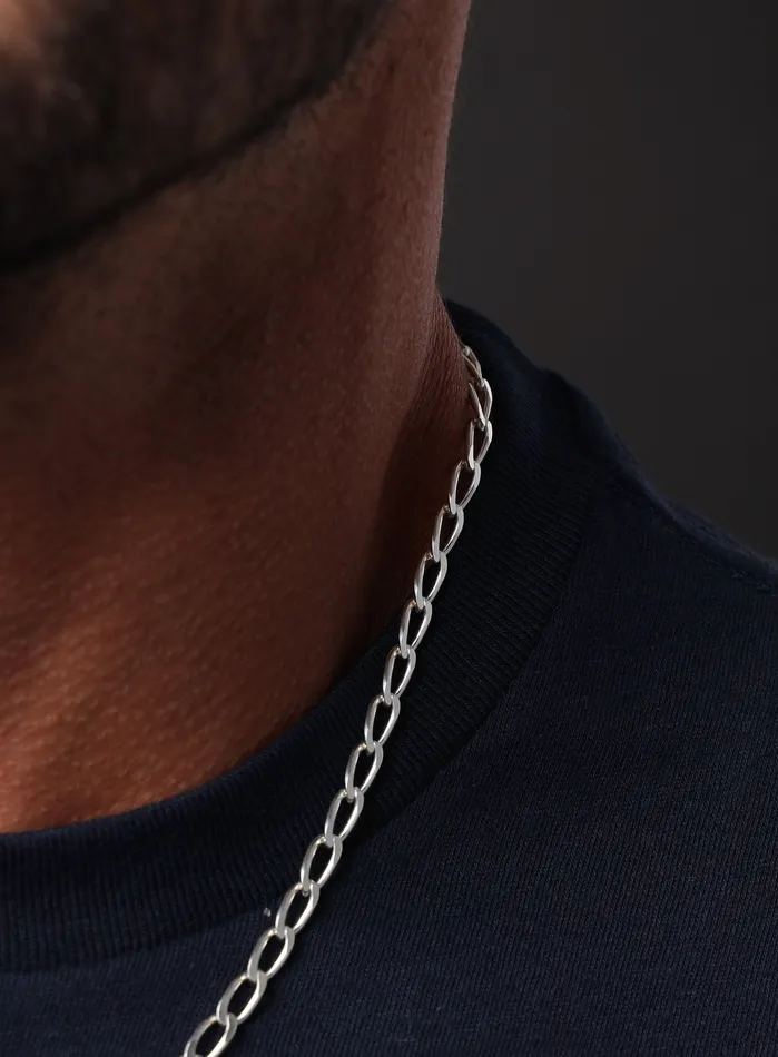 5mm Sterling Silver Oval Cable Bevel Chain Necklace for Men WE ARE ALL SMITH Necklaces