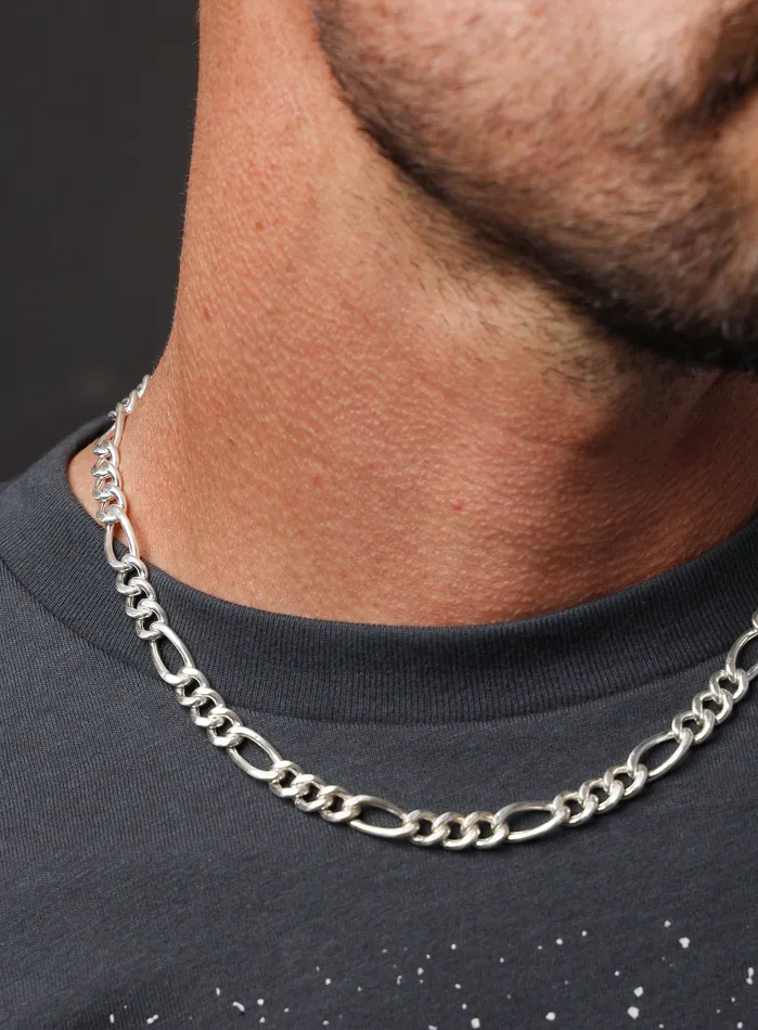 7mm Hollow Sterling Silver Figaro Chain Necklace WE ARE ALL SMITH Necklaces