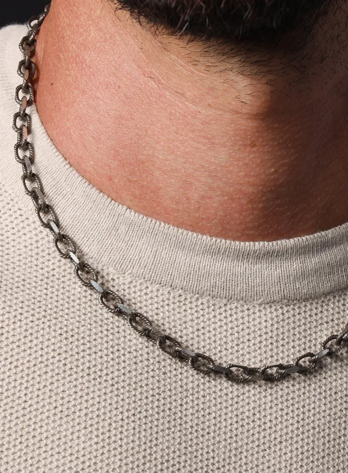 925 oxidized Textured Sterling Silver thick cable chain necklace for Men WE ARE ALL SMITH Mens Jewelry Clothing Necklaces