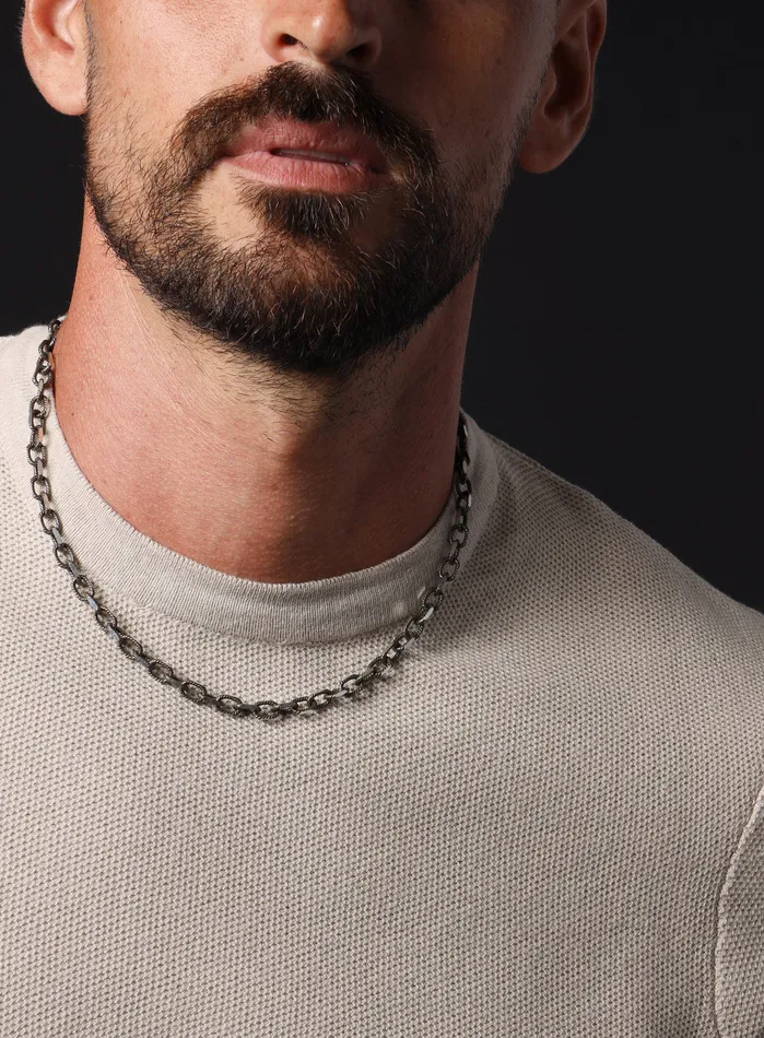 925 oxidized Textured Sterling Silver thick cable chain necklace for Men WE ARE ALL SMITH Mens Jewelry Clothing Necklaces