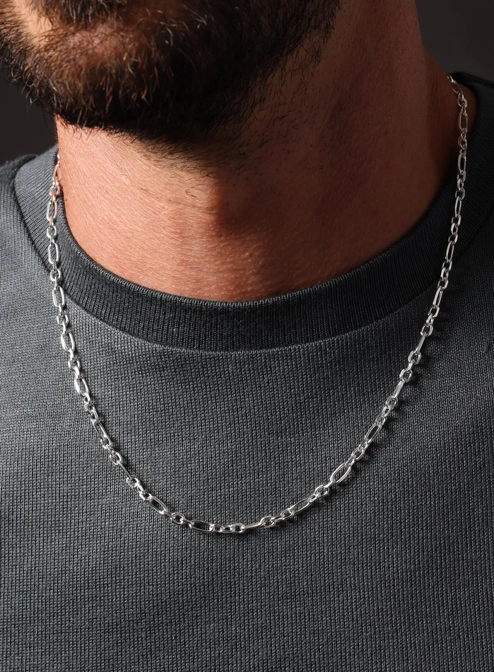 925 Sterling Silver Figaro Inspired Chain Necklace for Men WE ARE ALL SMITH Mens Jewelry Clothing Necklaces