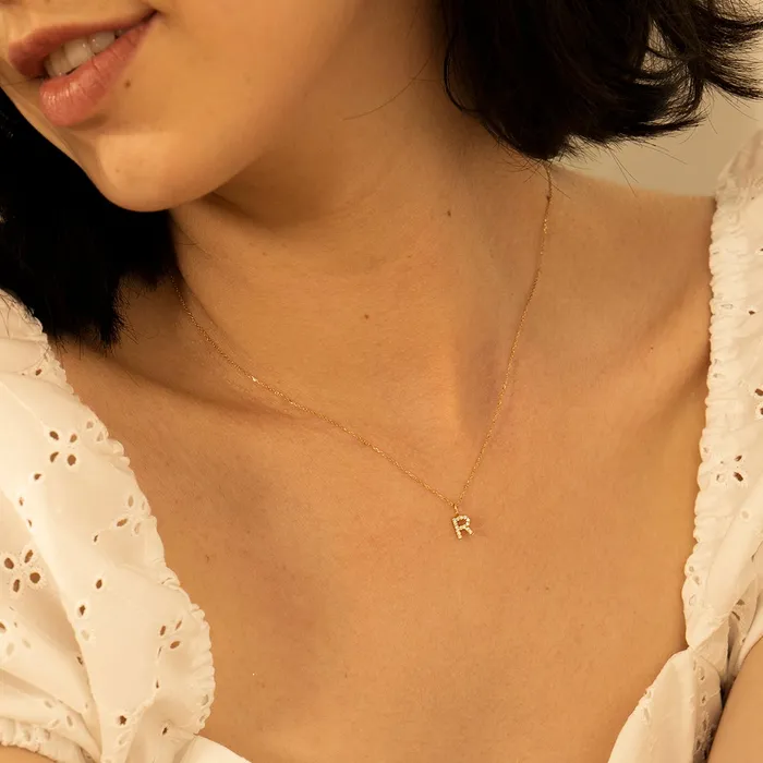 AURELIE GI Charm Necklaces R Diamond Initial Charm