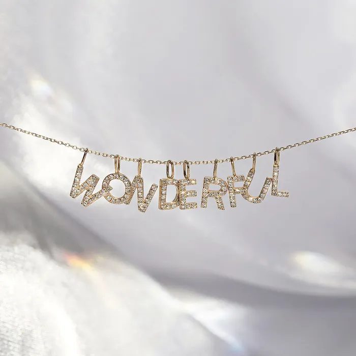 AURELIE GI Charm Necklaces R Diamond Initial Charm