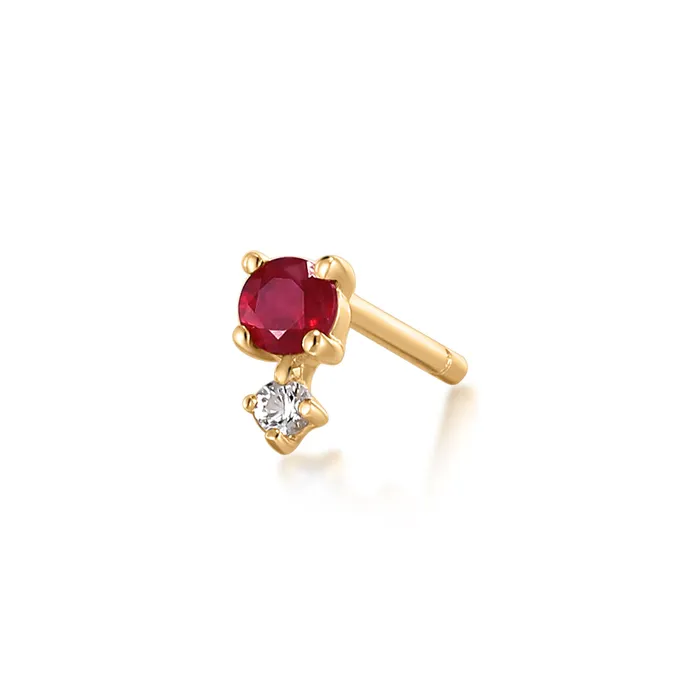 AURELIE GI Earrings JULY Ruby and White Sappphire Stud Earring