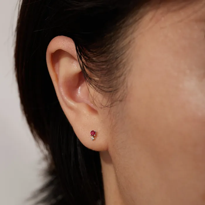 AURELIE GI Earrings JULY Ruby and White Sappphire Stud Earring