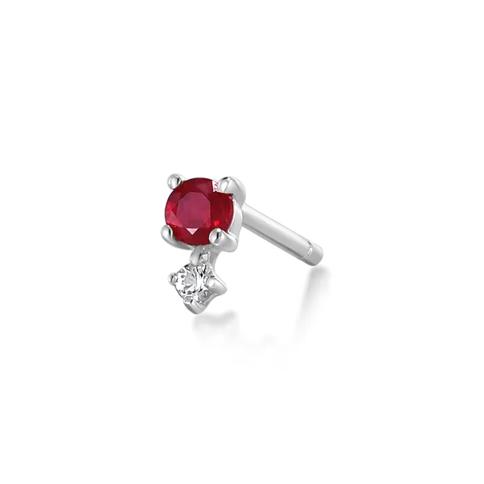 AURELIE GI Earrings JULY Ruby and White Sappphire Stud Earring