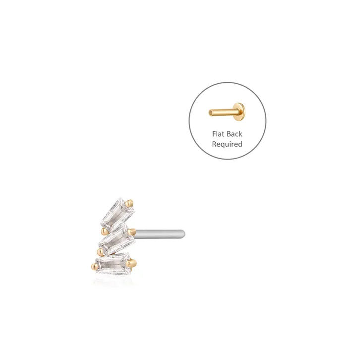 AURELIE GI Earrings MONA Baguette Trio White Sapphire Threadless Flatback Earring