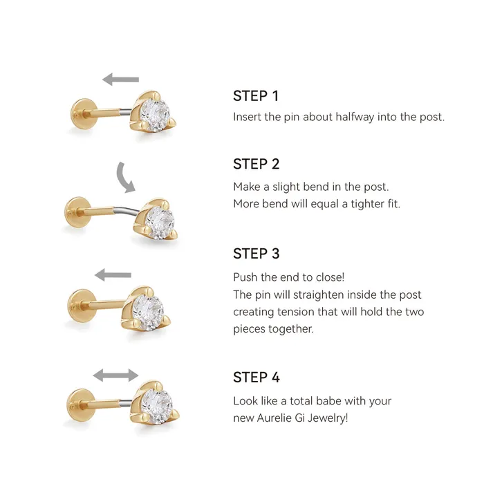AURELIE GI Earrings MONA Baguette Trio White Sapphire Threadless Flatback Earring