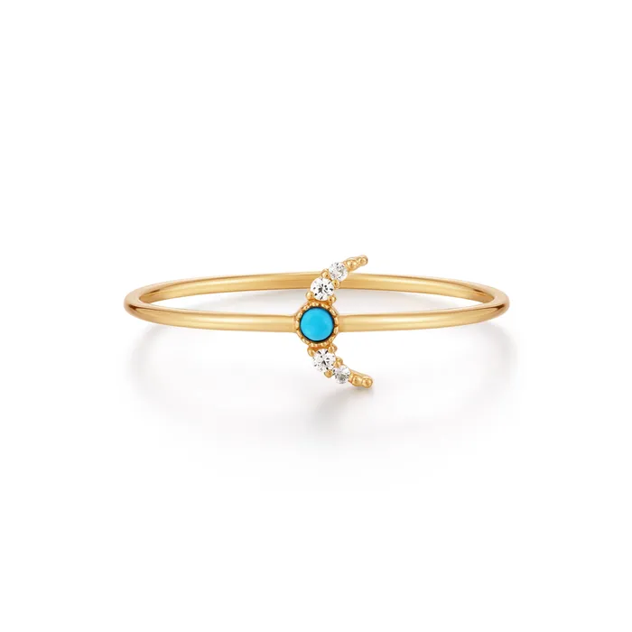 AURELIE GI Rings NORA Turquoise White Sapphire Crescent Moon Ring