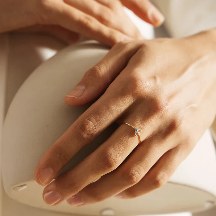 AURELIE GI Rings NORA Turquoise White Sapphire Crescent Moon Ring