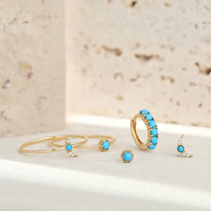 AURELIE GI Rings NORA Turquoise White Sapphire Crescent Moon Ring