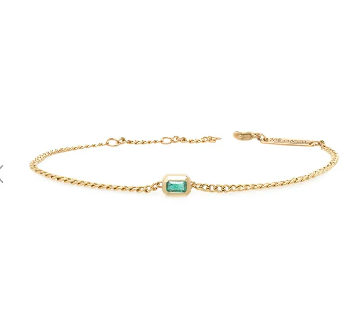 Bracelets 14K EXTRA SMALL CURB CHAIN EMERALD CUT EMERALD BEZEL BRACELET Zo Chicco Bracelets 14K EXTRA SMALL CURB CHAIN EMERALD CUT EMERALD BEZEL BRACELET Zo Chicco