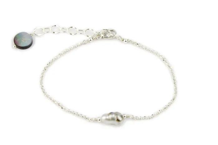 Bracelets Kamoka Pearl Tahitian Keshi Pearl Chain Bracelet on Sterling Silver