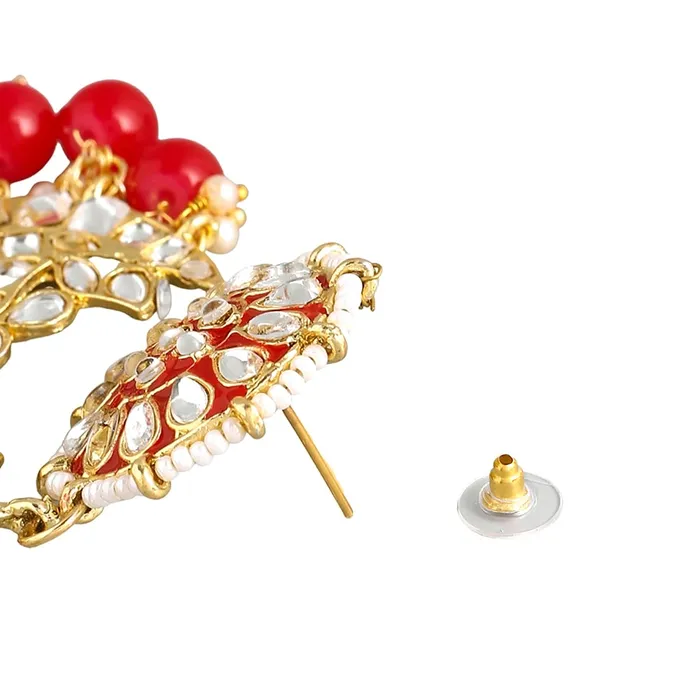 Bracelets Yellow Chimes Ethnic Gold Plated Traditional Kundan Studded Red Meenakari Touch Pearl moti ChandbaliEarrings for Women and Girls Gold Red Medium YCTJER91KDFLWRD Yellow Chimes