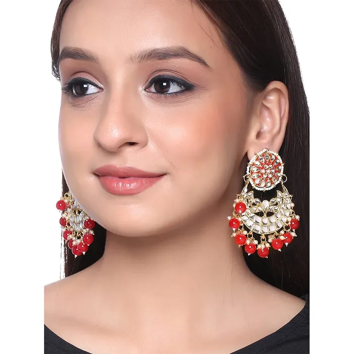 Bracelets Yellow Chimes Ethnic Gold Plated Traditional Kundan Studded Red Meenakari Touch Pearl moti ChandbaliEarrings for Women and Girls Gold Red Medium YCTJER91KDFLWRD Yellow Chimes
