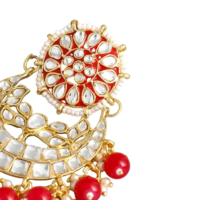Bracelets Yellow Chimes Ethnic Gold Plated Traditional Kundan Studded Red Meenakari Touch Pearl moti ChandbaliEarrings for Women and Girls Gold Red Medium YCTJER91KDFLWRD Yellow Chimes