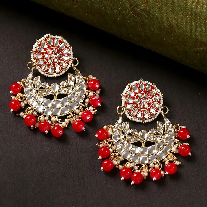 Bracelets Yellow Chimes Ethnic Gold Plated Traditional Kundan Studded Red Meenakari Touch Pearl moti ChandbaliEarrings for Women and Girls Gold Red Medium YCTJER91KDFLWRD Yellow Chimes