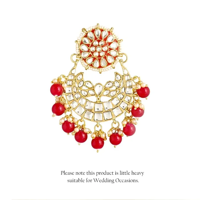 Bracelets Yellow Chimes Ethnic Gold Plated Traditional Kundan Studded Red Meenakari Touch Pearl moti ChandbaliEarrings for Women and Girls Gold Red Medium YCTJER91KDFLWRD Yellow Chimes