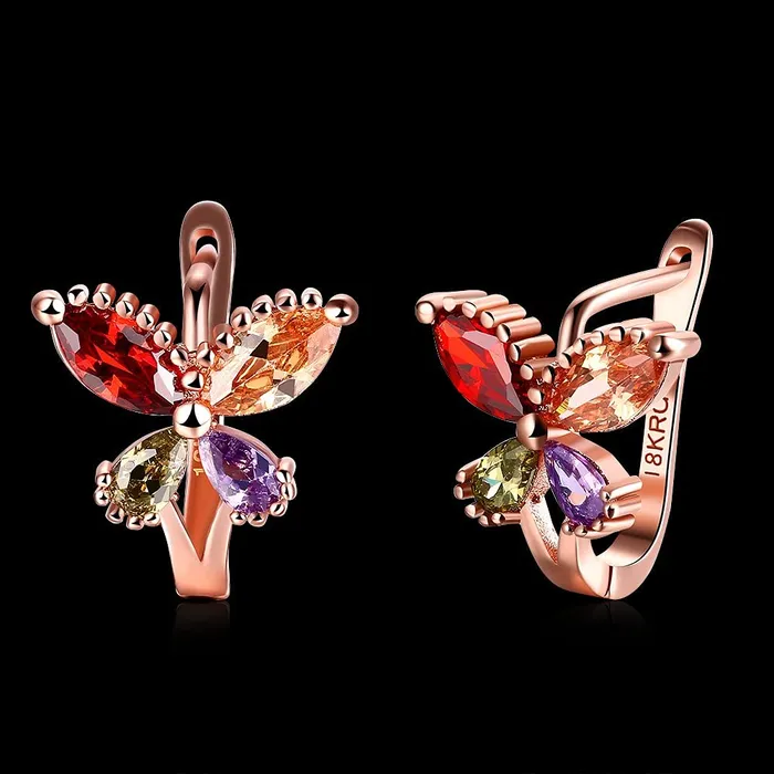 Bracelets YELLOW CHIMES Flying Butterfly 18K Rose Gold Pated Swiss AAA Zircons Designer Earrings for Women Yellow Chimes