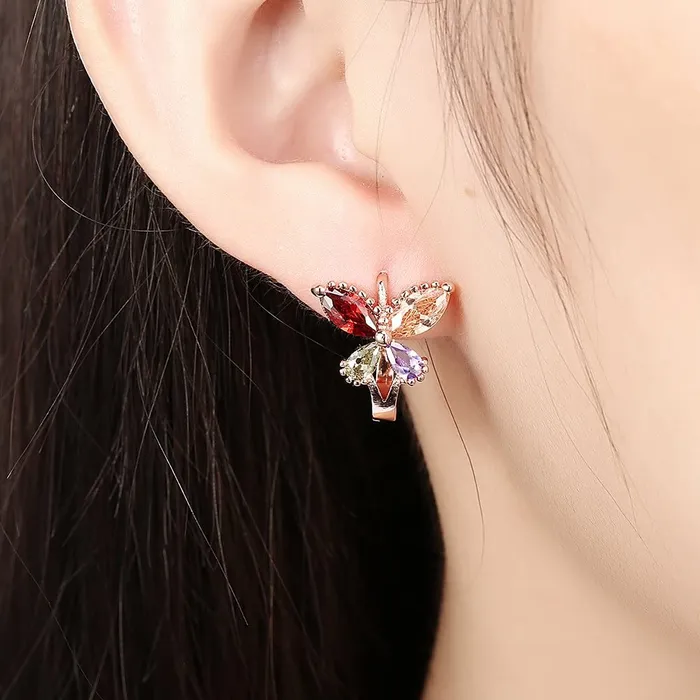 Bracelets YELLOW CHIMES Flying Butterfly 18K Rose Gold Pated Swiss AAA Zircons Designer Earrings for Women Yellow Chimes