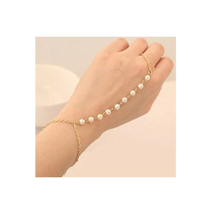 Bracelets Yellow Chimes Stylish Golden Pearl Ring Strand Bracelets for Girls and Women Yellow Chimes