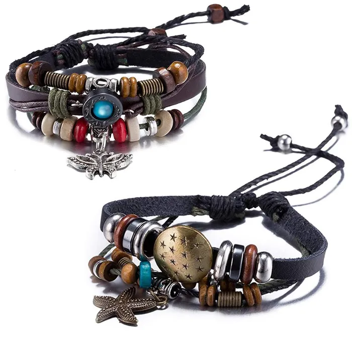 Bracelets Yellow Chimes Yellow Chimes 2PCs Combo of Star Butterfly Charm Leather Wraps Bracelet for Women and Girls Bracelets Yellow Chimes Yellow Chimes 2PCs Combo of Star Butterfly Charm Leather Wraps Bracelet for Women and Girls