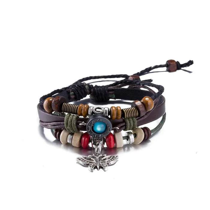 Bracelets Yellow Chimes Yellow Chimes 2PCs Combo of Star Butterfly Charm Leather Wraps Bracelet for Women and Girls