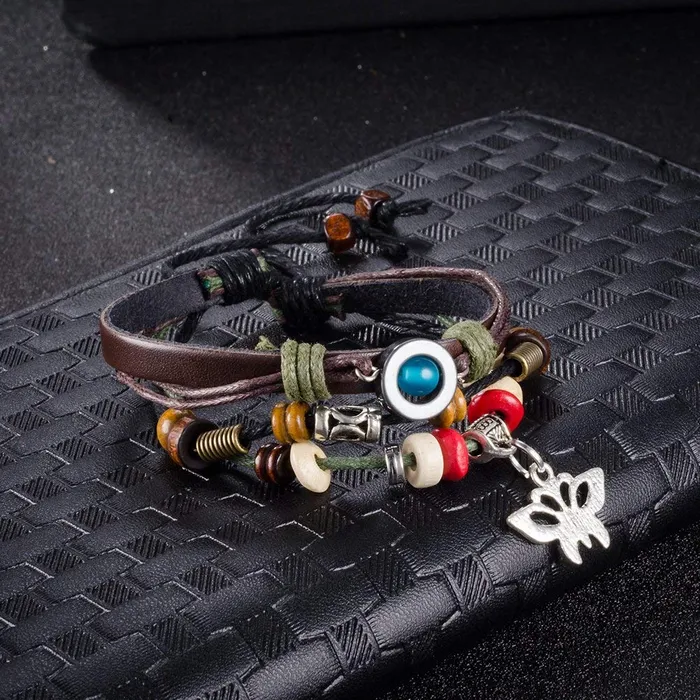 Bracelets Yellow Chimes Yellow Chimes 2PCs Combo of Star Butterfly Charm Leather Wraps Bracelet for Women and Girls