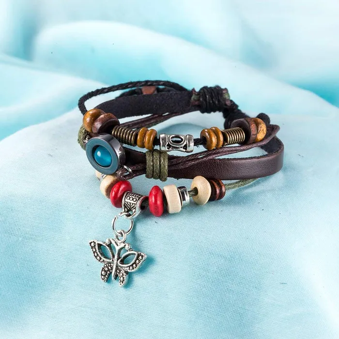 Bracelets Yellow Chimes Yellow Chimes 2PCs Combo of Star Butterfly Charm Leather Wraps Bracelet for Women and Girls