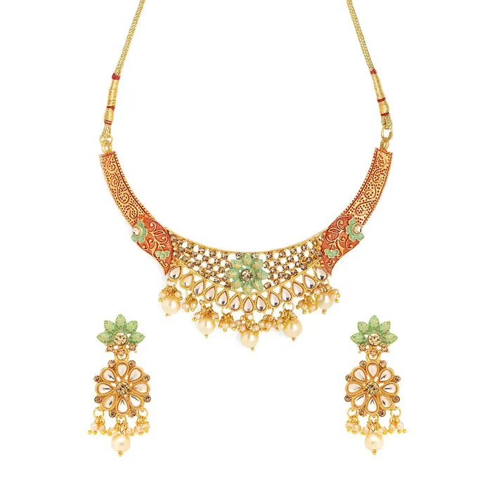 Bracelets Yellow Chimes Yellow Chimes Traditional Jewellery Set for Women Gold Plated Meenakari Jewellery Set Traditional Floral Choker Necklace Set for Women and Girls Bracelets Yellow Chimes Yellow Chimes Traditional Jewellery Set for Women Gold Plated Meenakari Jewellery Set Traditional Floral Choker Necklace Set for Women and Girls