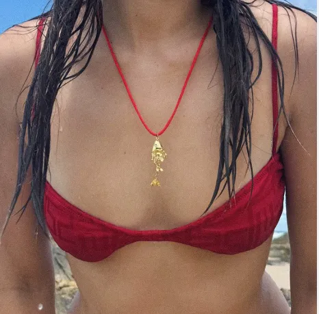 briwok Coral Trout Red Cord Necklace Necklaces briwok Coral Trout Red Cord Necklace Necklaces