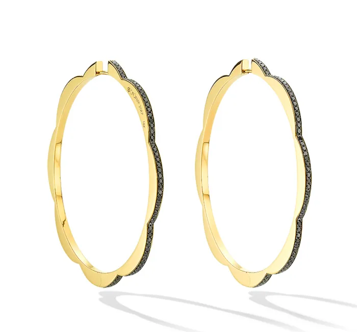 Cadar Earrings Jumbo Yellow Gold Triplet Hoop Earrings with Black and White Diamonds Cadar Earrings Jumbo Yellow Gold Triplet Hoop Earrings with Black and White Diamonds