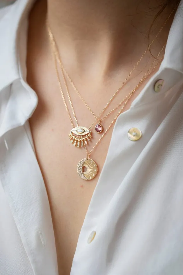 Celine Daoust Necklaces SUN MOON MEDAL NECKLACE Celine Daoust Necklaces SUN MOON MEDAL NECKLACE