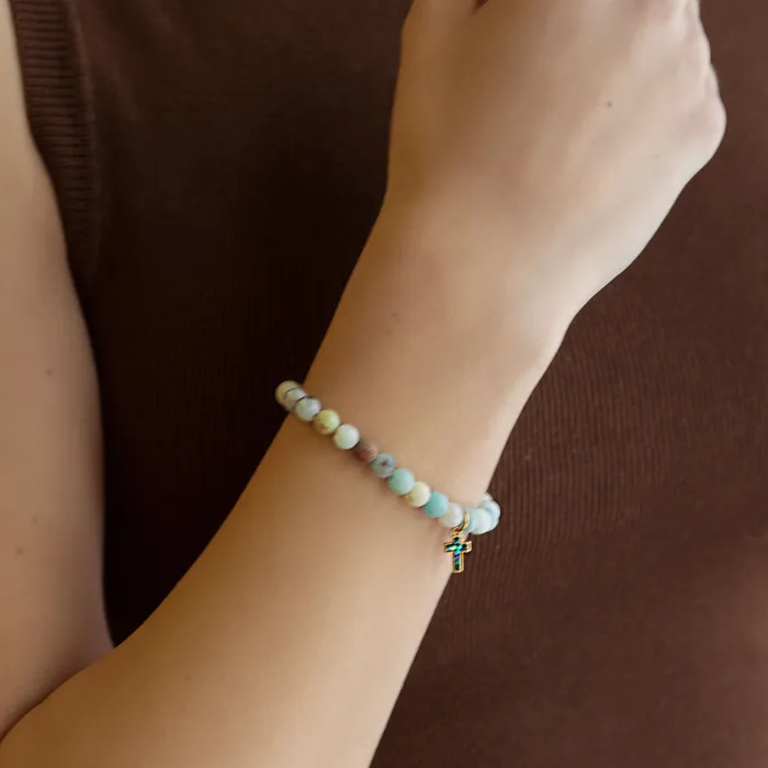 Charm Necklaces Lenny Eva Amazonit KreuzCharm EdelsteinArmband 6mm Lenny Eva
