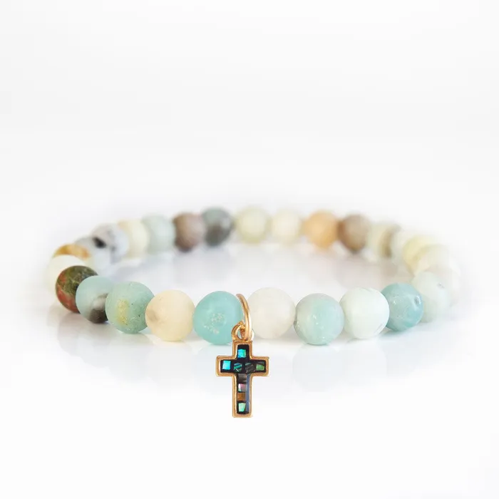 Charm Necklaces Lenny Eva Amazonit KreuzCharm EdelsteinArmband 6mm Lenny Eva
