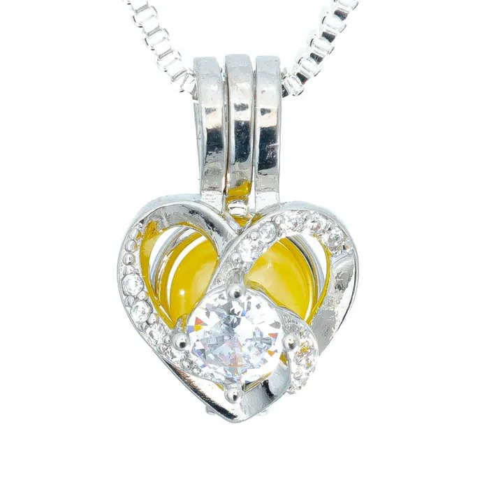 CPSP252 Necklaces Cage Pendant Silver Plated Heart Swirl with Center Rhinestone CPSP252 Necklaces Cage Pendant Silver Plated Heart Swirl with Center Rhinestone