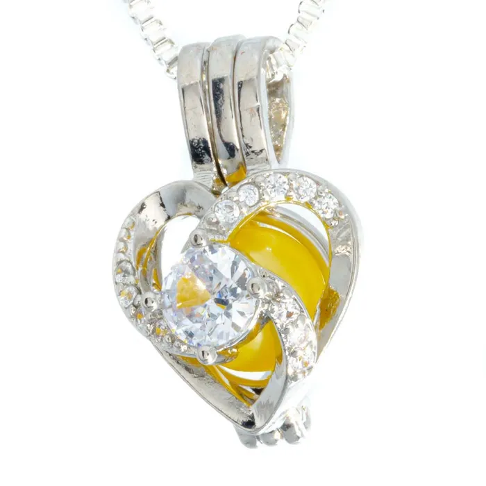 CPSP252 Necklaces Cage Pendant Silver Plated Heart Swirl with Center Rhinestone CPSP252 Necklaces Cage Pendant Silver Plated Heart Swirl with Center Rhinestone