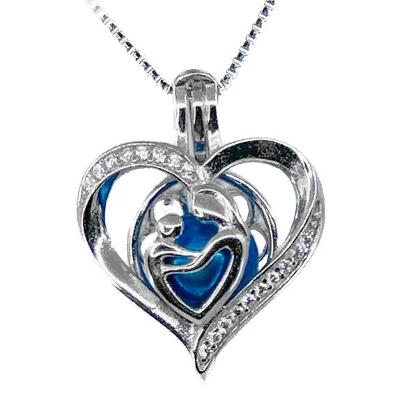 CPST009 Cage Pendant 925 Sterling Silver Mother Child Heart Necklaces