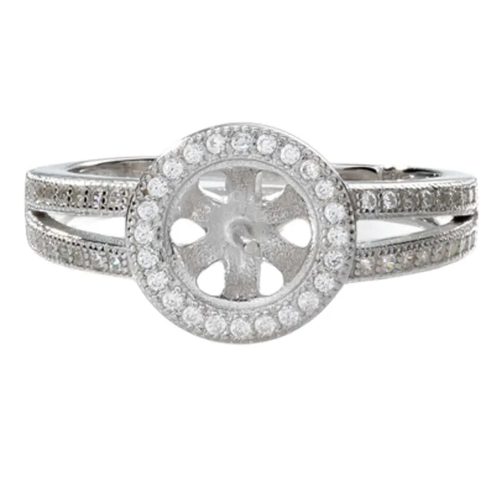 DIY Mount Adjustable Ring 925 Sterling Silver Halo 2 With Rhinestones MRAST022 Rings