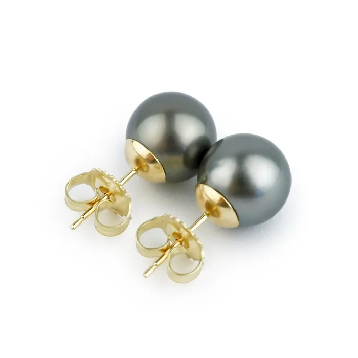 Earrings Dark Silvery 9699mm Tahitian Pearl Stud Earrings Kamoka Pearl