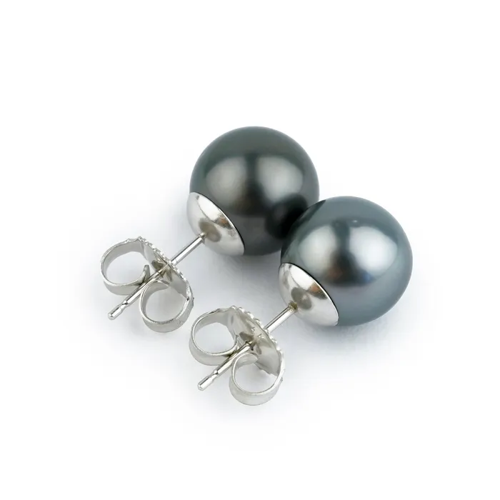 Earrings Dark Silvery 9699mm Tahitian Pearl Stud Earrings Kamoka Pearl