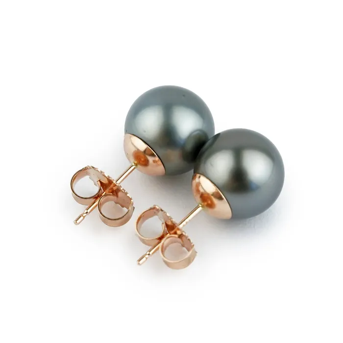 Earrings Dark Silvery 9699mm Tahitian Pearl Stud Earrings Kamoka Pearl